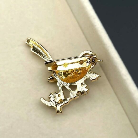 Yellow Gold with Citrine and Diamond Crystal Bird with Flower Pin Back Brooch - Picture 6 of 9